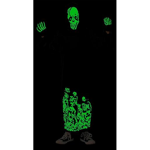 Disfraz Esqueleto Siniestro con capucha y guantes para Halloween, Carnaval y Fiestas