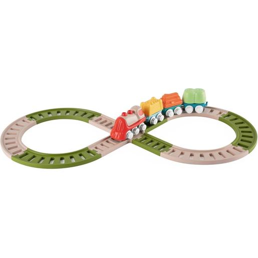 Chicco - Set de tren ecológico para niños con 18 piezas, locomotora, vagones y vías, 2 configuraciones, hecho en Italia, 80% plástico reciclado. ㅤ