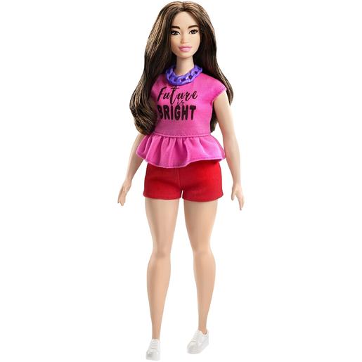 Barbie- Muñeca Fashionista Pantalón Corto Rojo Camiseta Rosa