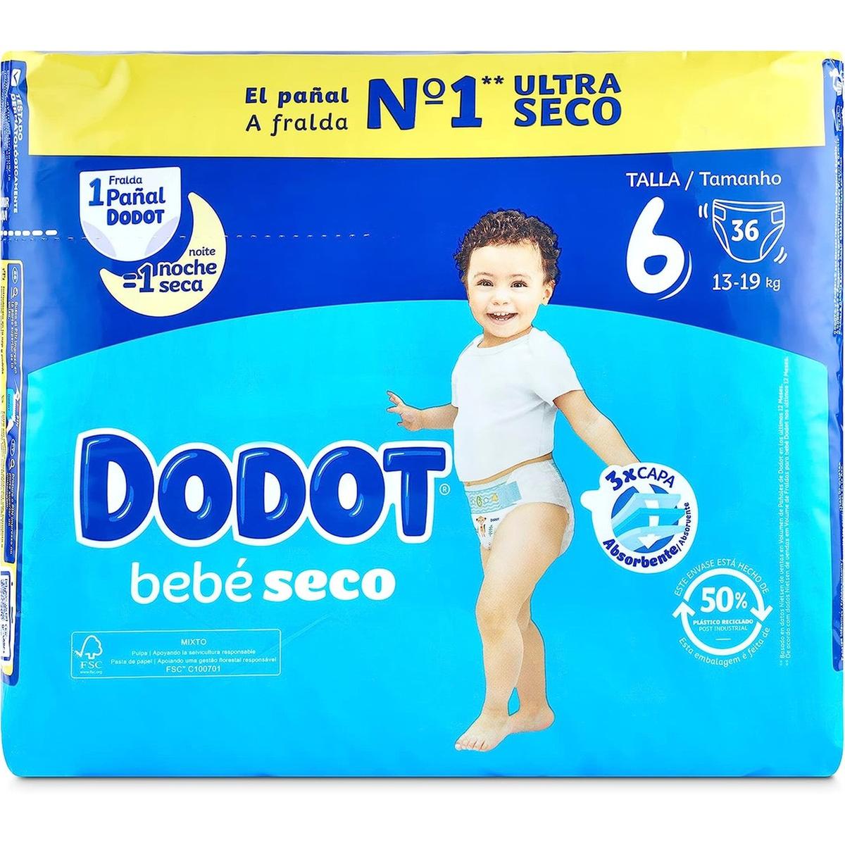 Comprar Dodot bebé seco talla 6 13-18 kg, 28 pañales al mejor  precio