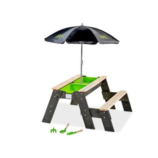 Exit - Mesa de juegos y picnic en madera Aksent 1 banco con parasol