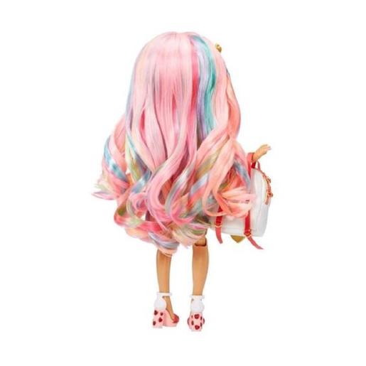 Boneca de moda rosa articulada com acessórios e mochila flexível para abrir e fechar, edição especial Rainbow Junior High Kia Hart ㅤ