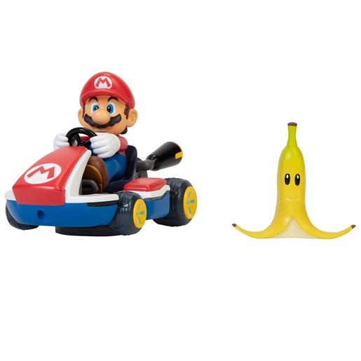 Nintendo - Super Mario - Vehículo acrobático de Super Mario Kart con plátano y giros 360º ㅤ
