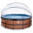 Exit - Piscina Wood efecto madera diámetro 450 x 122 cm con filtro de arena, cúpula y bomba de calor