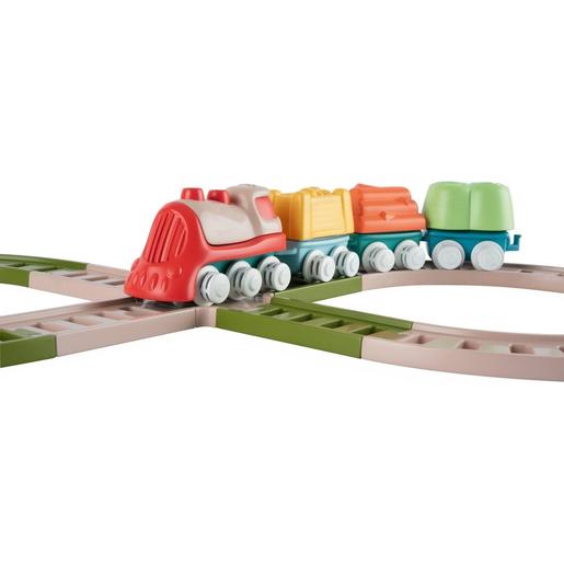 Chicco - Set de tren ecológico para niños con 18 piezas, locomotora, vagones y vías, 2 configuraciones, hecho en Italia, 80% plástico reciclado. ㅤ