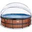 Exit - Piscina Wood efecto madera diámetro 488 x 122 cm con filtro de arena, cúpula y bomba de calor