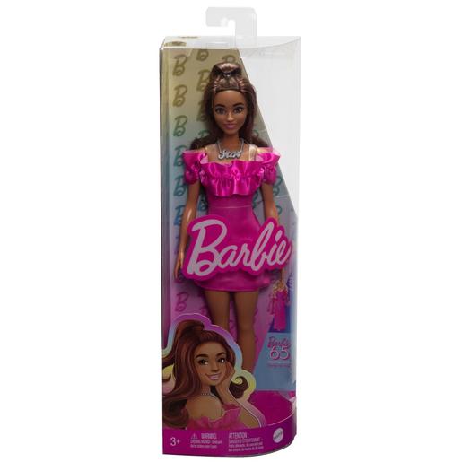 Barbie - Muñeca Fashionista con Vestido Rosa y Pelo Ondulado ㅤ