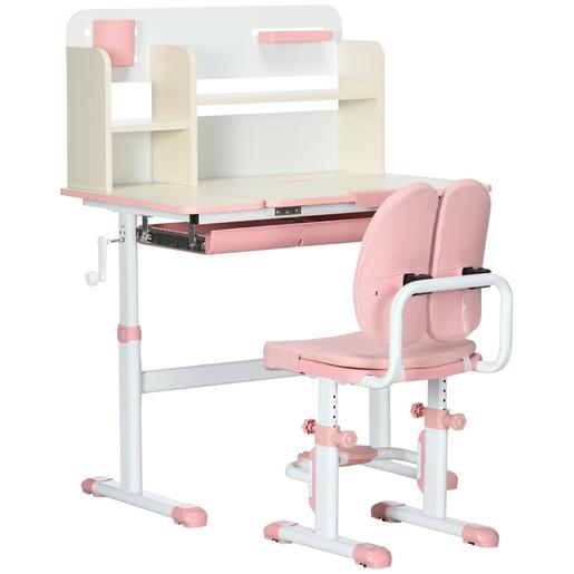 Homcom - Escritorio con estante y silla ajustable Rosa y Blanco