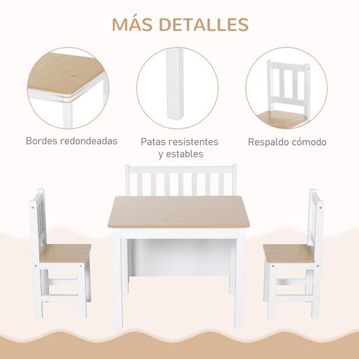 Homcom - Conjunto Mesa + Banco + 2 sillas infantiles Madera