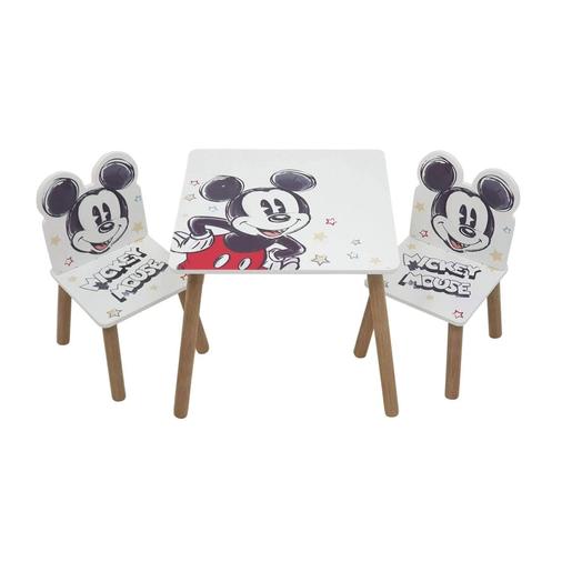Disney - Mickey Mouse - Conjunto de Mesa Cuadrada y Dos Sillas de Madera Mickey Classic ㅤ