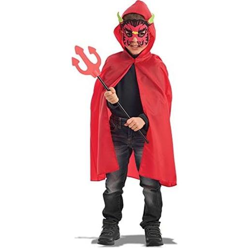 Juego de diablillo con capa, máscara y horca en bolsa, color rojo, 63 cm
