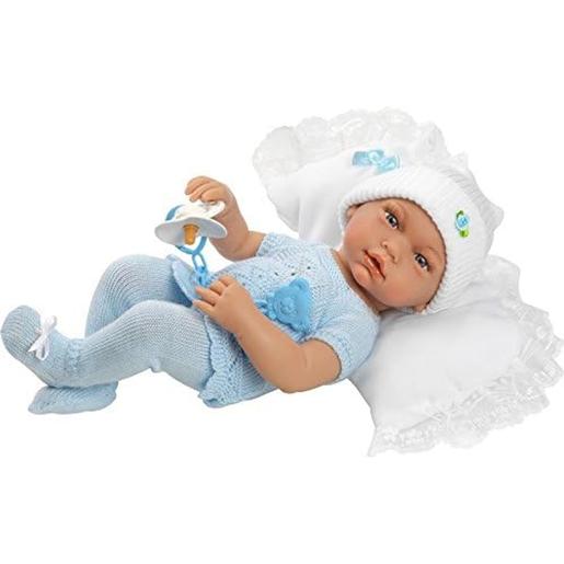 Muñeco recién nacido sin pelo 42 cm con traje azul ㅤ