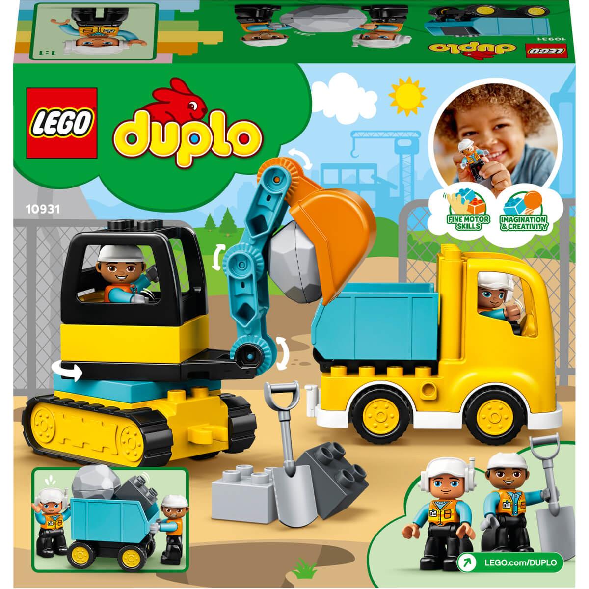 LEGO 10931 Duplo Camión y Excavadora con Orugas Juguete Educativo de Construcción para Niños de 2 Años o Más con 2 Figuras de Trabajadores y Roca 