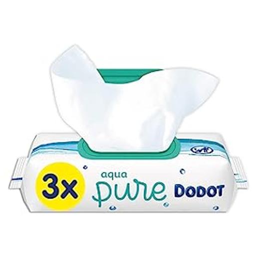 Dodot - Toallitas Aqua Pure para bebé - 3 paquetes, 144 unidades