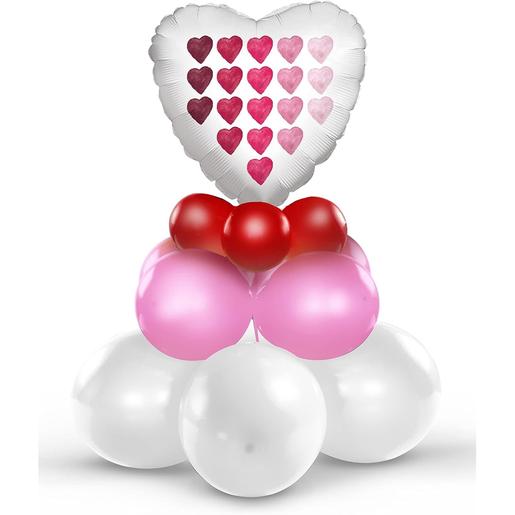 Kit de decoración y inflado Corazón Blanco Amor (12 globos de látex, 1 globo foil mylar 45 cm) para composición de 75 cm de alto ㅤ