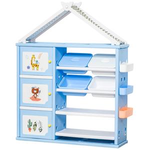 Imagen de Homcom - Estantería infantil azul y blanco de juguetes y libros