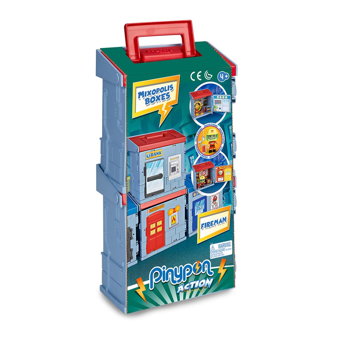 Famosa 700015714 Pinypon Action- 2 Mixóplis Boxes Banco y Bombero con 1 Figura y Accesorios mixópolis niñas a Partir de 4 a 8 años 