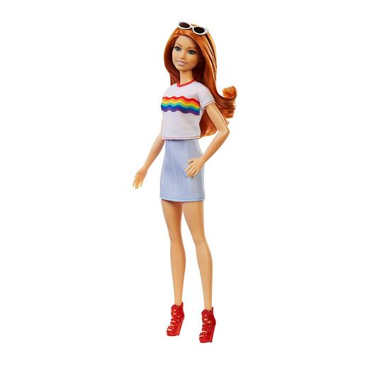 Barbie - Muñeca Fashionista - Pelirroja camiseta arcoiris