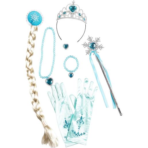 Kit de Disfarce Princesa do Gelo: Coroa e Acessórios Azul Prata XS ㅤ