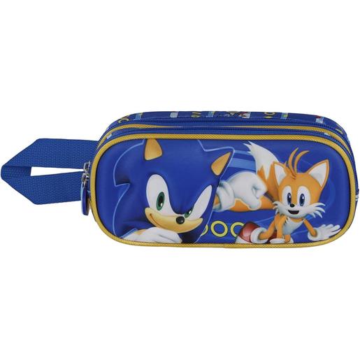 Sega - Sonic the Hedgehog - Estuche escolar doble compartimento 3D azul ㅤ