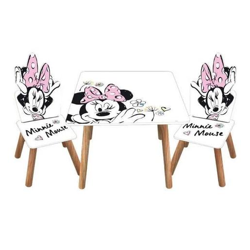 Minnie Mouse - Conjunto de mesa y sillas infantiles en madera, diseño Minnie Mouse ㅤ