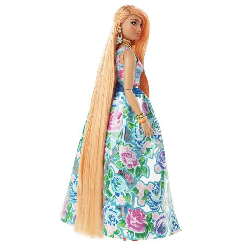 Barbie - Muñeca Extra Fancy Look floral con falda, top, bata y accesorios ㅤ