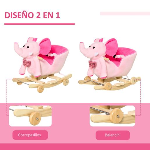 Homcom - Elefante balancín con ruedas rosa