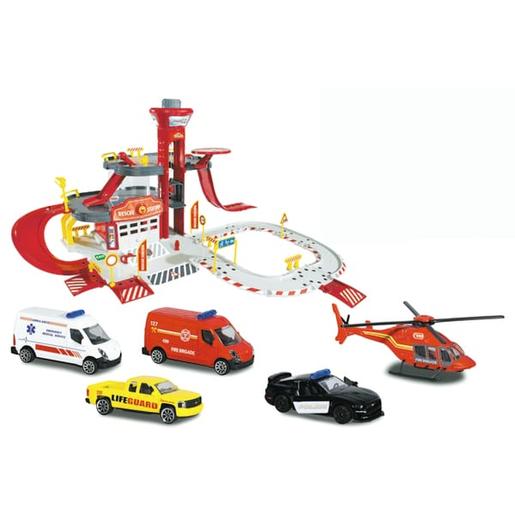 Garaje de bomberos con vehículos y helicóptero ㅤ