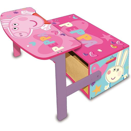 Peppa Pig - Banco de almacenaje y escritorio 3en1 de madera con textiles de 60x70x44cm ㅤ