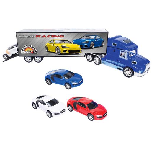 Motor & Co - Pack camión de transporte y 3 coches
