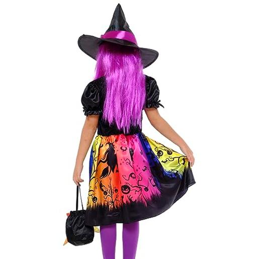 Disfraz de bruja con vestido impreso, sombrero y bolso para fiestas y carnaval ㅤ