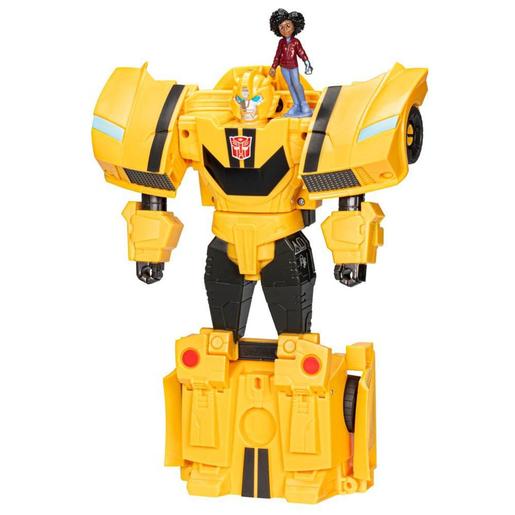 Hasbro - Transformers - Transformers Earthspark - Cambiador de Giro Bumblebee y Figura Mo Malto ㅤ