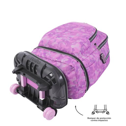 Totto - Mochila escolar ruedas desmontable camuflaje rosa Tiza