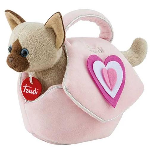 Gatito de peluche en bolsa rosa con corazones 29 cm ㅤ