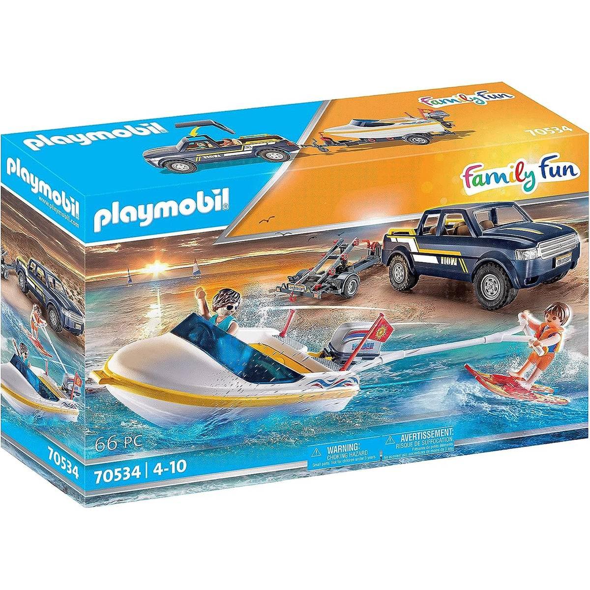 Playmobil - Pick-up con lancha rapida Family Fun ㅤ, Diversion En Familia