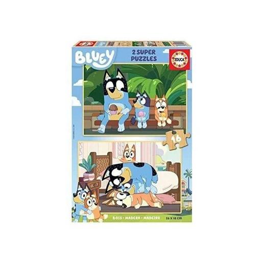 Educa Borras - Bluey - Puzzle infantil de madera Bluey 2x16 piezas, 26x18 cm montado ㅤ