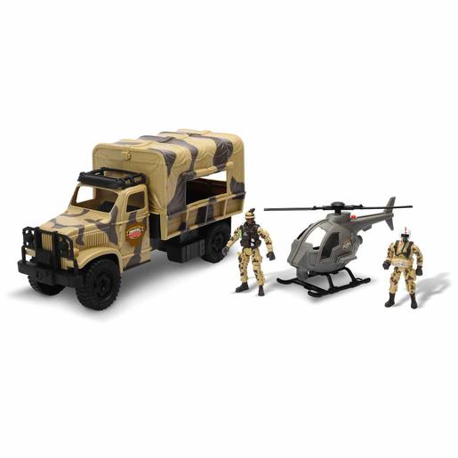 Camión y helicóptero militares