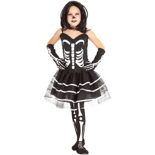 Rubie's - Disfraz de esqueleto Miss Huesos para niñas con vestido, medias y mitones ㅤ