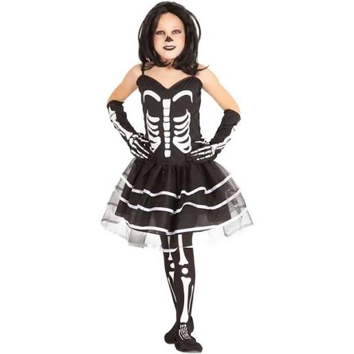 Disfraz de esqueleto Miss Huesos para niñas con vestido, medias y mitones ㅤ