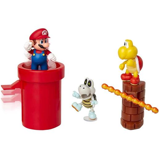 Glop Games - Super Mario - Diorama Dungeon Super Mario con 3 Figuras y 2 Accesorios Accionables ㅤ
