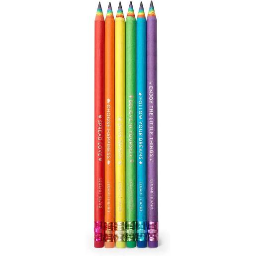 Energía - Juego de 6 lápices HB arco iris con frases inspiracionales y goma en la base ㅤ