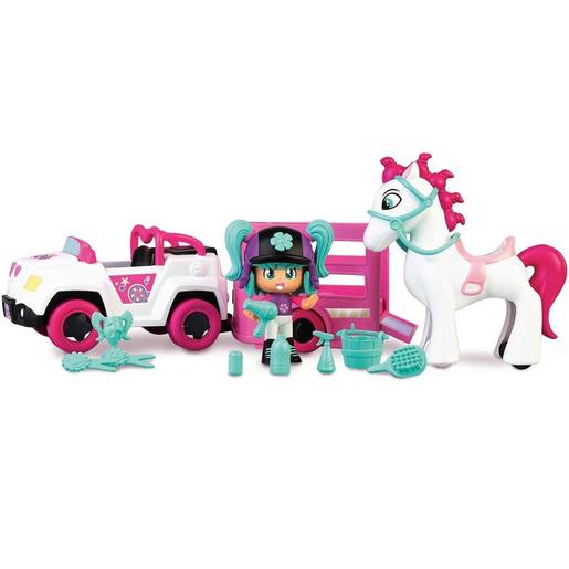 Pinypon - Remolque y caballo con mini muñeca y accesorios Pop&Swap