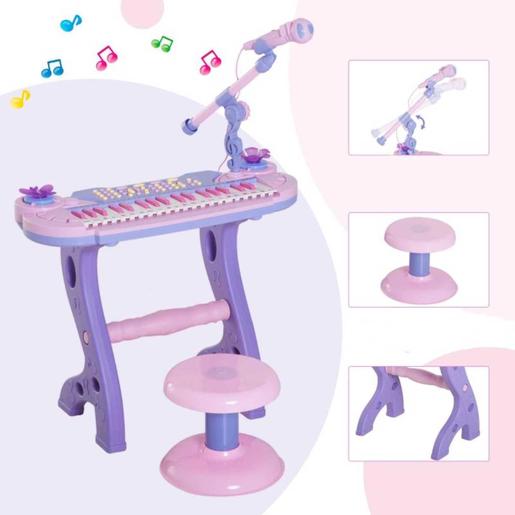 Homcom - Piano Infantil 37 Teclas Rosa HomCom