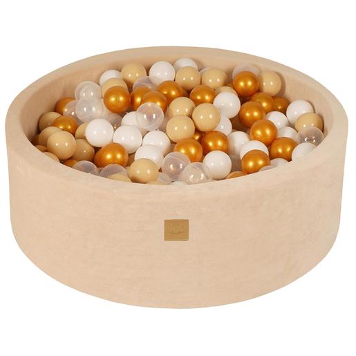 MeowBaby - Piscina redonda de bolas color crudo 90 x 30 cm con 200 bolas oro/beige/blanco/transparente