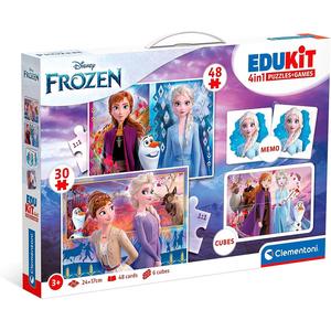Imagen de Clementoni - Frozen - Edukit 4 en 1: Puzzle de 48 piezas, juego de memoria y 6 cubos educativos ㅤ