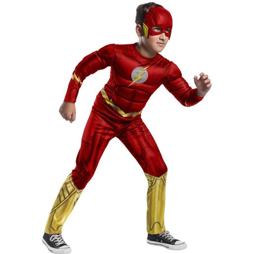 DC Cómics - Disfraz infantil Flash Deluxe, Jumpsuit musculoso y máscara ㅤ