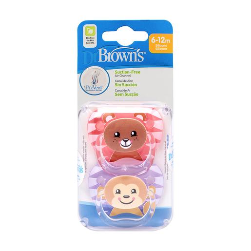 Dr Brown's - Pack 2 Chupetes Animales 6-12 meses Rosa