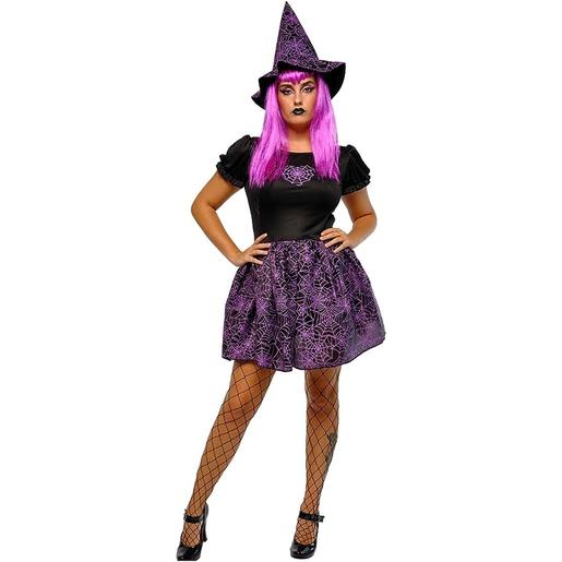 Vestido y sombrero de bruja con diseño de telaraña que brilla en la oscuridad para carnaval y Halloween
