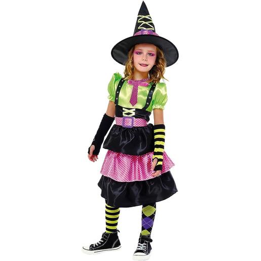 Disfraz de bruja con vestido, cinturón, tirantes y sombrero para Halloween y Carnaval