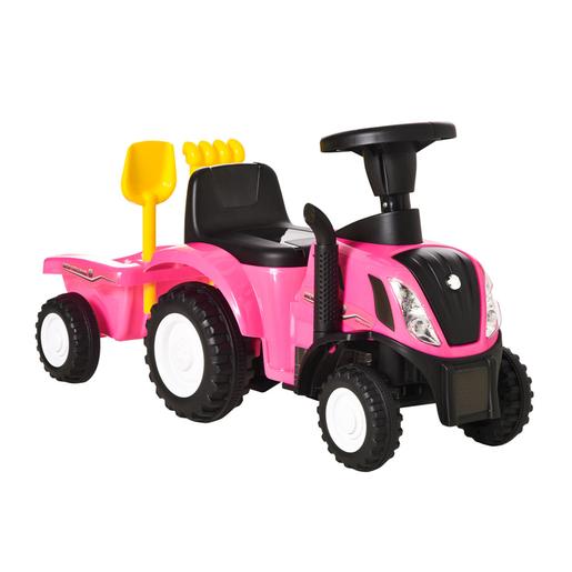 Homcom - Correpasillos Tractor con remolque y herramientas Rosa